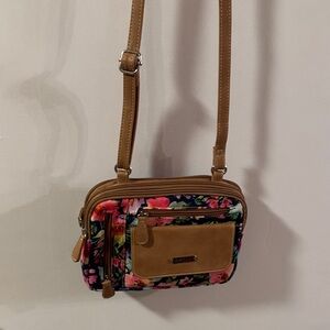 Floral Crossbody Bag with Tan Trim